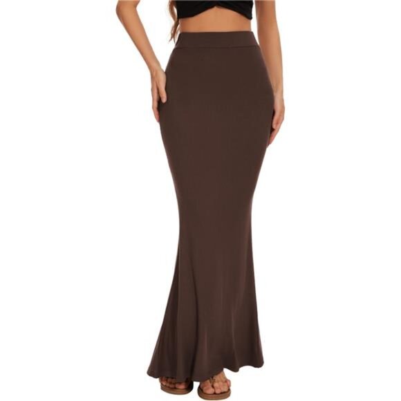 Women Elastic High Waist Stretchy Skirt Coffee - Picture 1 of 6